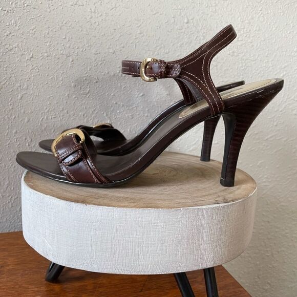 Style & Co. Brown Leather Strappy Heels Size 9M - Picture 1 of 6